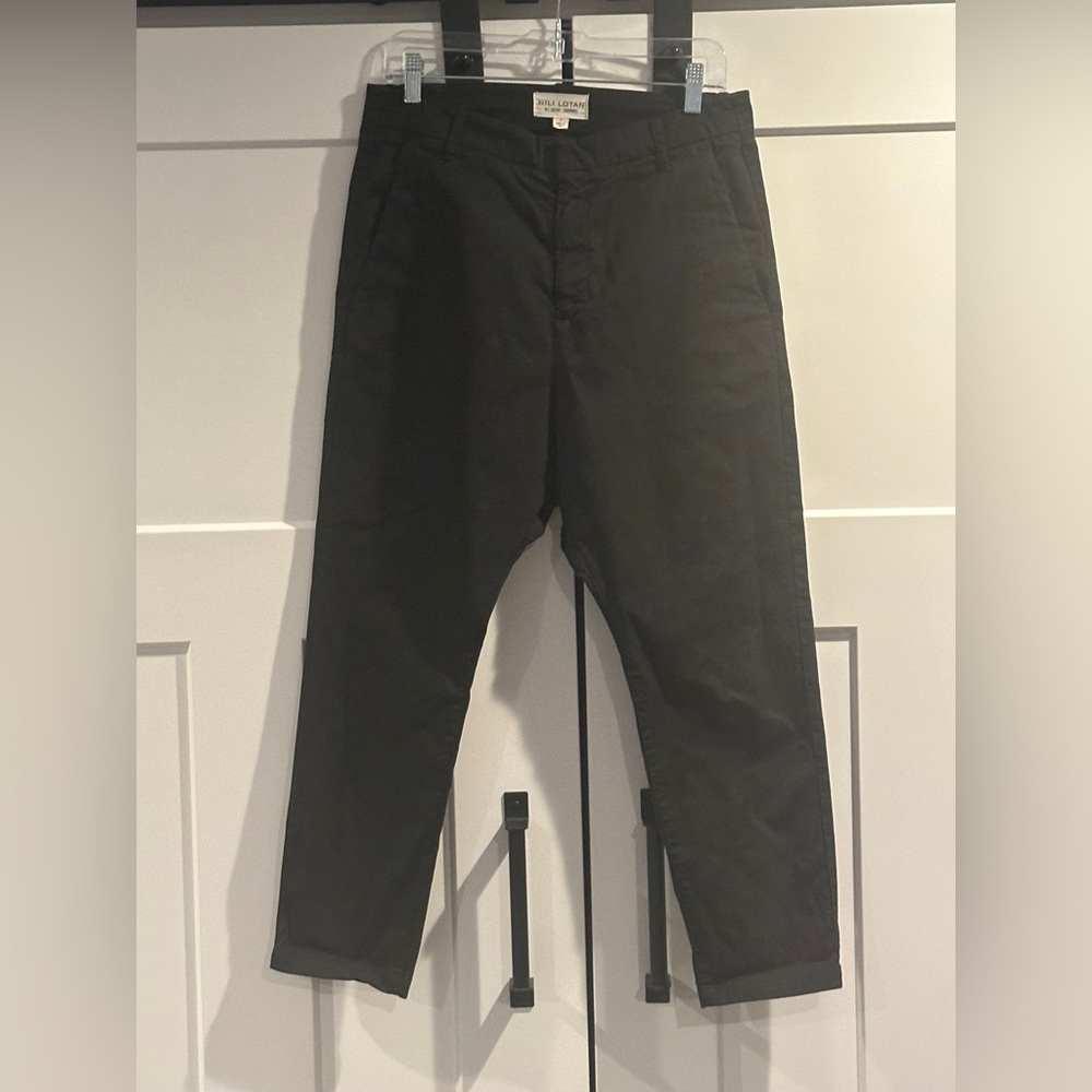 Nili Lotan 2 Slouchy Paris Pants Cotton Drop Crotch $345 Cropped Black